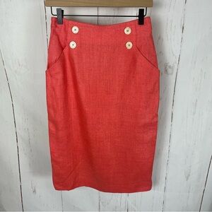 Vintage Ann Taylor linen pencil skirt coral pink 10
